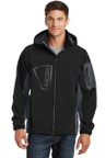 Tall Port Authority Waterproof Soft Shell Jacket with welded zippered chest pocket and snap-off hood.