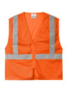 Safety vest with zippered front and reflective tape for visibility, fully compliant with ANSI 107.
