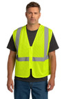 Affordable mesh vest with reflective tape and secure zipper closure meeting ANSI 107 standards.