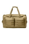 Tactical duffel with large zippered main compartment and interior storage pockets.