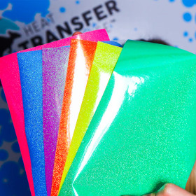 Neon Glitter Puff HTV sheets in vibrant colors for heat transfer applications