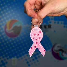 Breast Cancer Awareness ribbon keychain decorated
