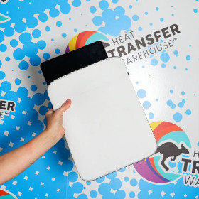White/Black Sublimatable Foldover Laptop Sleeve in hand
