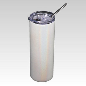 WALABlanks White Stainless Steel Holographic Glitter Skinny Tumbler with Straw 20 oz