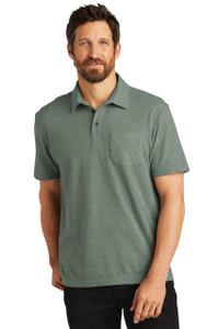 Sustainable polo made from recycled cotton and polyester with a chest pocket.