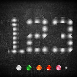 Rhinestone numbers 1, 2, and 3 with displayed various color options beneath  Rhinestone numbers 1, 2, and 3 with displayed various color options beneath