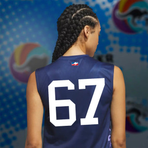 Custom Printed DTF Number on a model wearing a sports jersey.