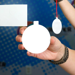 Sublimation Christmas Bulb Freshie Blank being shown , held by a hand Sublimation Christmas Bulb Freshie Blank being shown , held by a hand