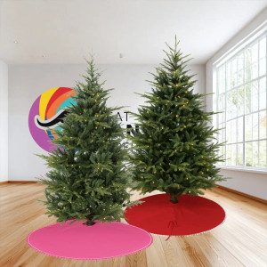 holiday tree skirts on trees in red and pink holiday tree skirts on trees in red and pink
