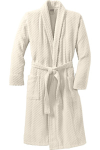 Cotton shawl collar robe made from 9.2-ounce 100% cotton with a checkered texture for a luxurious feel.