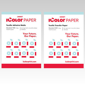 UniNet iColor 560 Standard 2-Step Transfer Paper and Adhesive, 100 pack of A paper and B adhesive for heat transfers.