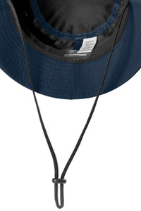 Insect-repellent bucket hat with adjustable chin drawcord and moisture-wicking sweatband.