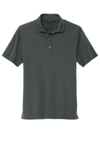 Men's moisture-wicking stretch jersey polo with satin-finished buttons and self-turned cuffs.