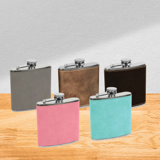6 oz laserable leatherette stainless steel flasks