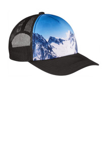 Port Authority® Photo Real Snapback Trucker Cap with unique photo-real sublimated print on front panels and adjustable snap closure.