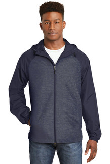  Sport-Tek® Heather Colorblock Raglan Hooded Wind Jacket 