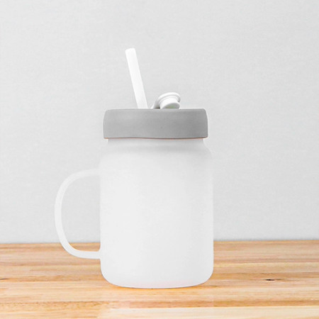 Sublimation Frosted Glass Mason Jar with Straw and Lid 20 oz