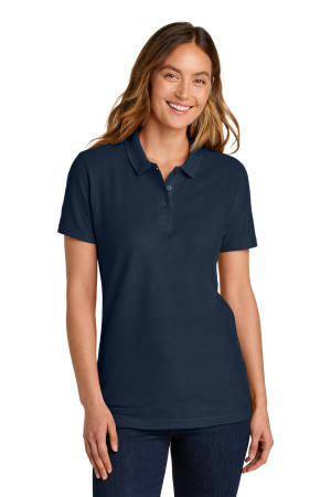Women's pique polo made from 100% ring spun cotton for a soft touch.