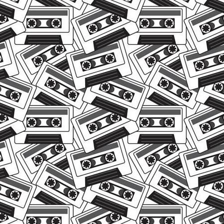 Black and white cassette tape design on heat transfer vinyl for shirts and garments