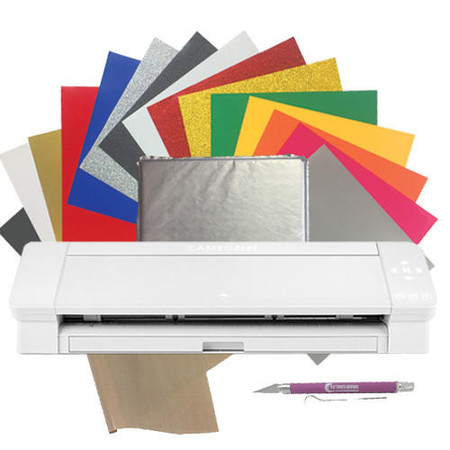 Silhouette Cameo 4 Plus 15 EasyWeed, Glitter, and WALAKut with Heat Press Pillow Bundle