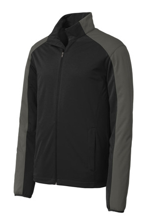 Port Authority® Active Colorblock Soft Shell Jacket with modern colorblocking and water-resistant performance.