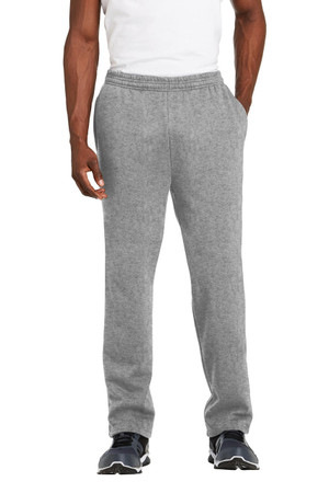 Comfortable open bottom sweatpants with elastic waistband and drawcord for a secure fit.