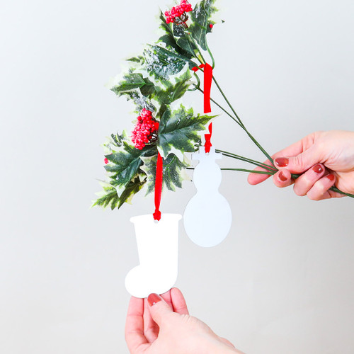WALABlanks Sublimation Stocking  Ornament  hanging on tree