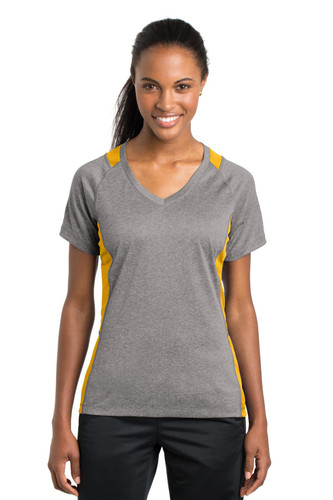  Sport-Tek® Ladies Heather Colorblock Contender ™ V-Neck Tee 