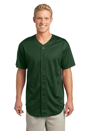 Moisture-wicking full-button jersey with PosiCharge technology for durability.
