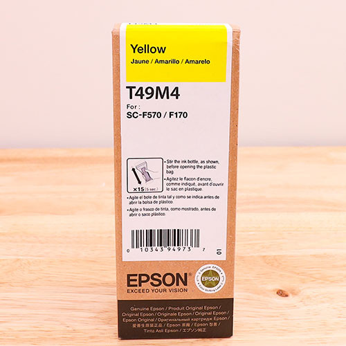 Set of four Epson T49M sublimation ink bottles in black, cyan, magenta, and yellow