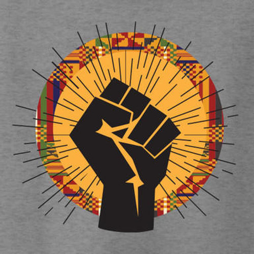 Black History Raised Fist DTF Transfer, ideal for cotton, poly-cotton, and polyester fabrics with vibrant full-color designs.