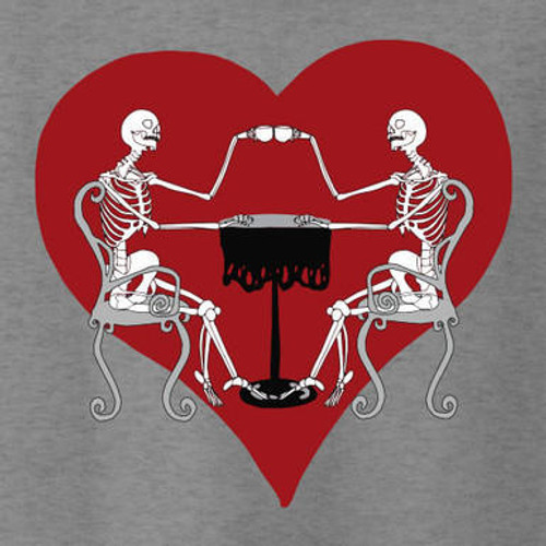 Skeleton Tea Party with Heart DTF transfer for shirts and garments, designed for full color prints.