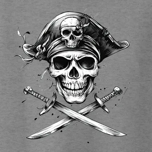 Full-color pirate skull heat press transfer for shirts and garments, durable and vibrant design