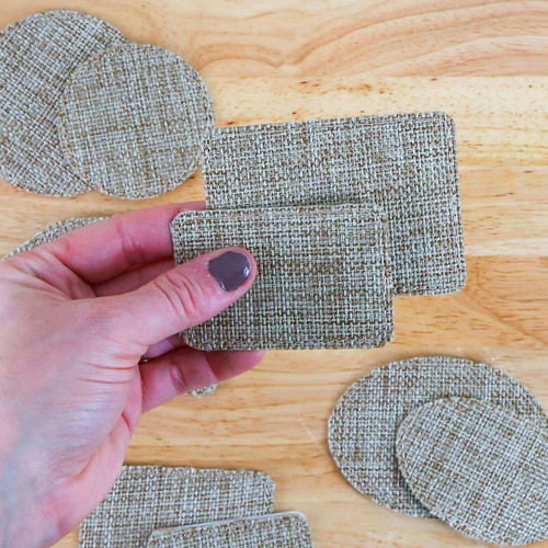 Customizable sublimation burlap patch with rustic texture.