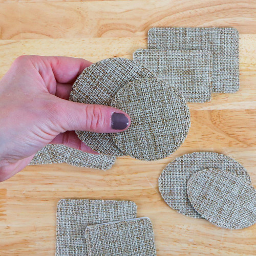 Customizable sublimation burlap patch with rustic texture.
