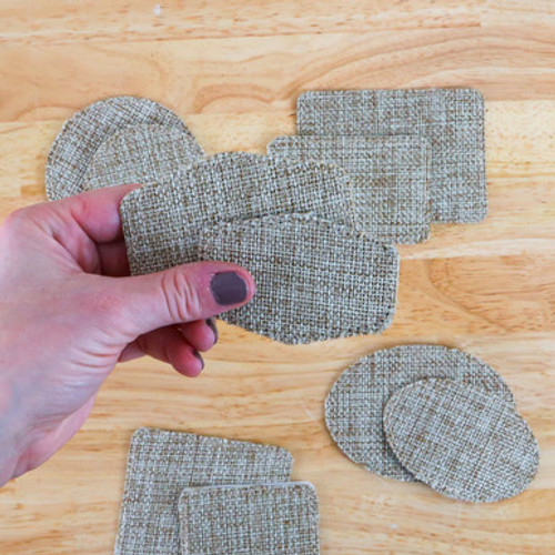 Customizable sublimation burlap patch with rustic texture.