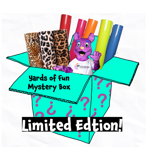 Wally B loves the Mystery Boxes at Heat Transfer Warehouse