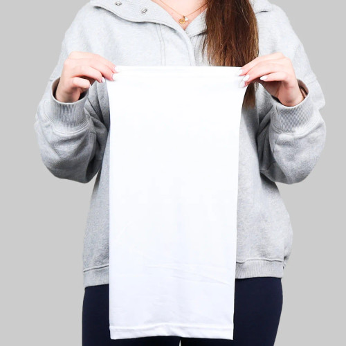 A model wearing the SubliBand showing the different ways to wear it 