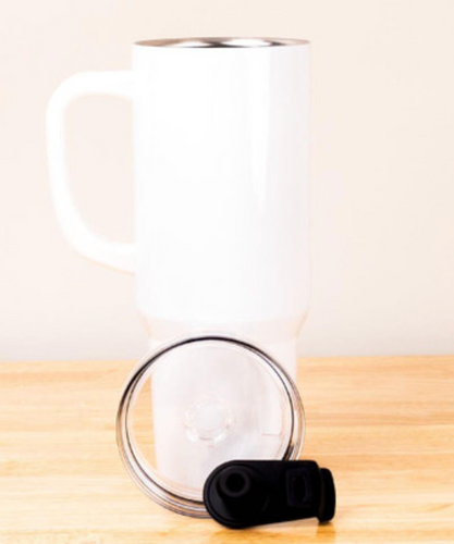 White 40oz mug with clear straw thumbnail for customer appreciation week 