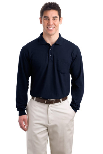  Port Authority®  Long Sleeve Silk Touch Polo with Pocket 
