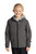 Fully waterproof and breathable youth jacket with exposed molded zipper and tag-free label