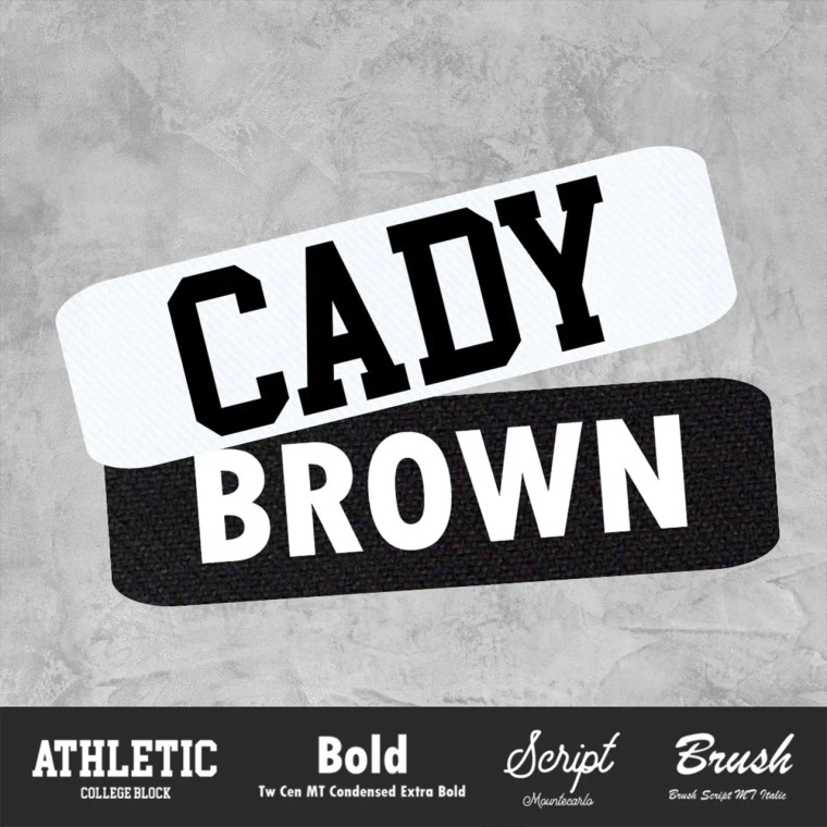 Custom Twill Nameplates for sports jerseys mockup with product options Custom Twill Nameplates for sports jerseys mockup with product options