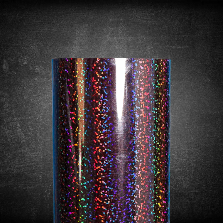 Holographic heat transfer vinyl creates vibrant rainbow effects and prism-like reflections on garments. Holographic heat transfer vinyl creates vibrant rainbow effects and prism-like reflections on garments.