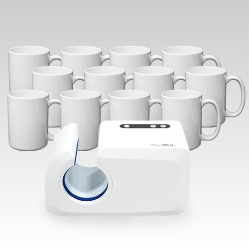 WALAPress Horizontal Auto Open Mug Press with White Ceramic Mugs