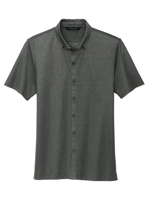 Moisture-wicking men's polo with satin-finished buttons, button-down collar, and back yoke.