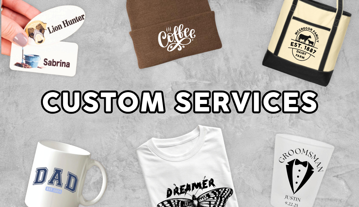 Custom services and personalized items banner