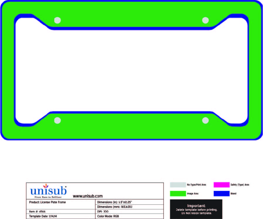License Plate Frame Sublimation Templates: Unisub Blank Template