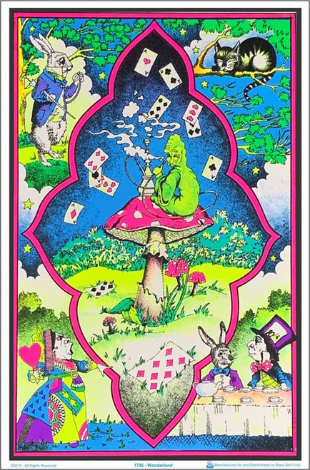 Wonderland Mushroom Flocked Blacklight Poster - 23" X 35"