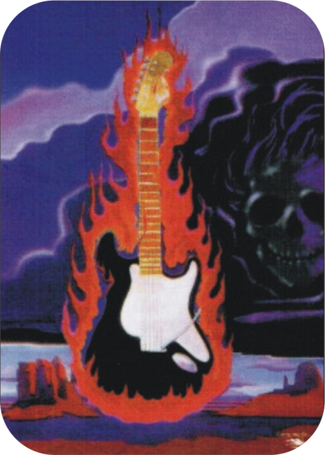 Flaming Guitar - Large Sticker - 2 1/2" X 3 3/4"