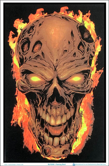 Flaming Skull Blacklight Poster - Flocked - 23" x 35"